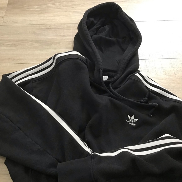 Adidas Black Striped Cropped Terry Hoodie - Picture 5 of 5